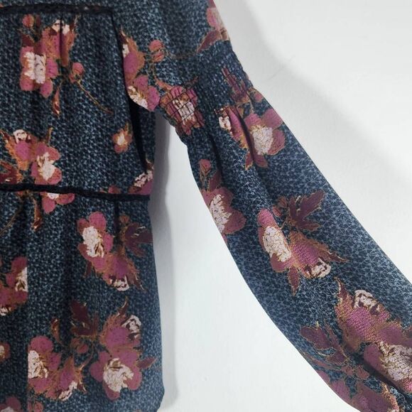 Knox Rose Gray and Pink Floral Print Peasant Blouse Size Medium Boho Floral Top - Picture 5 of 11